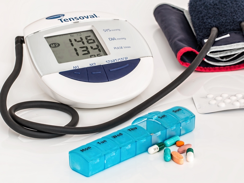 blood pressure monitor and pills