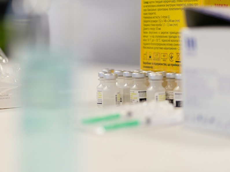 several vials on a countertop in a laboratory